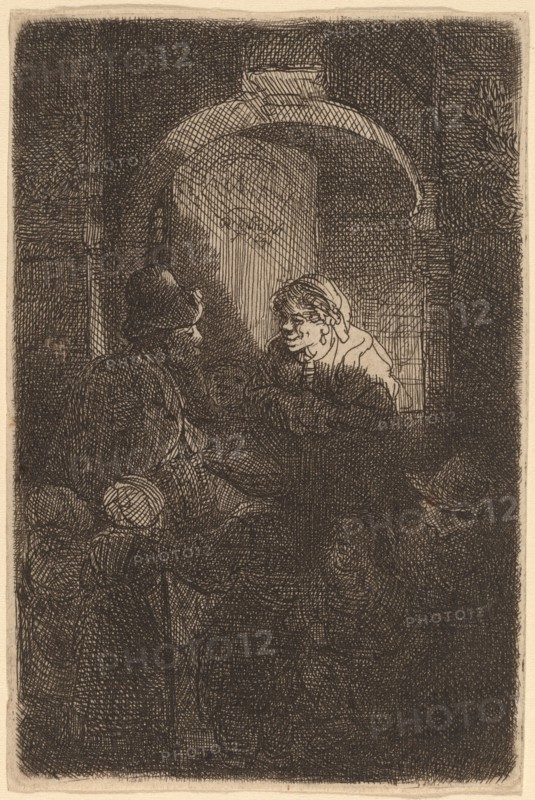 Woman at a Door Hatch Talking to a Man and Children (The Schoolmaster), 1641.