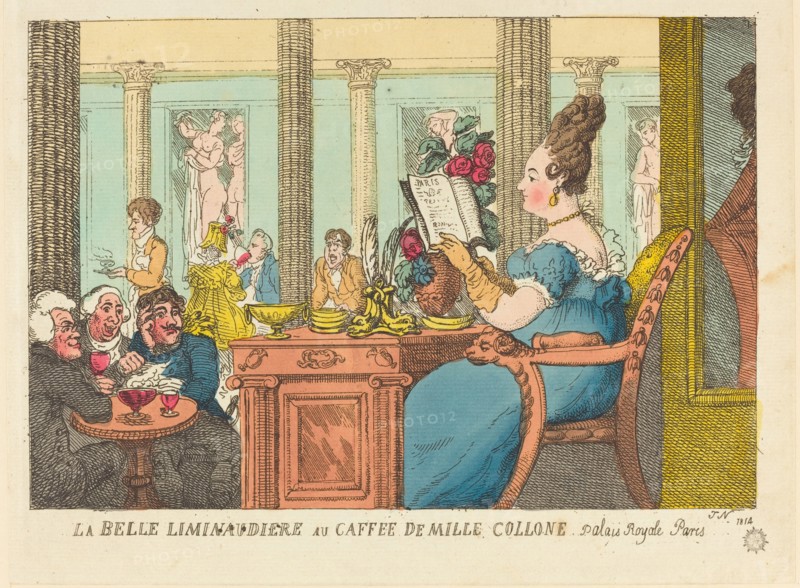 La Belle Liminaudière au Café des Mille Colonnes, Palais Royal, Paris, 1814.