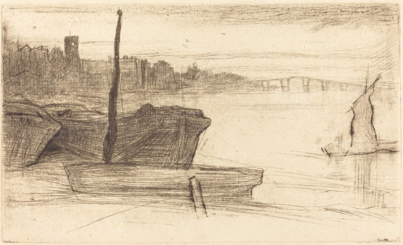Chelsea Bridge and Church, c. 1870/1871.