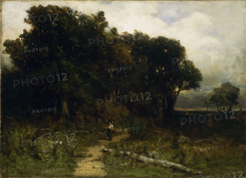 Untitled (landscape, woodcutter on path), 1879.