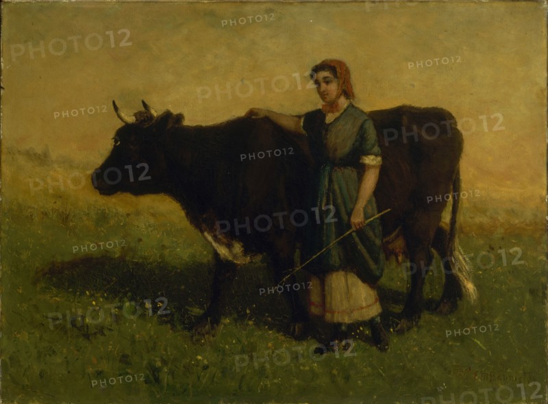 Untitled (woman walking with cow), ca. 1869.