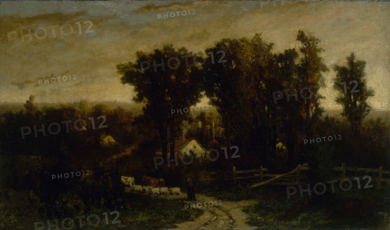 Untitled (woman with cattle and sheep at dusk), n.d.