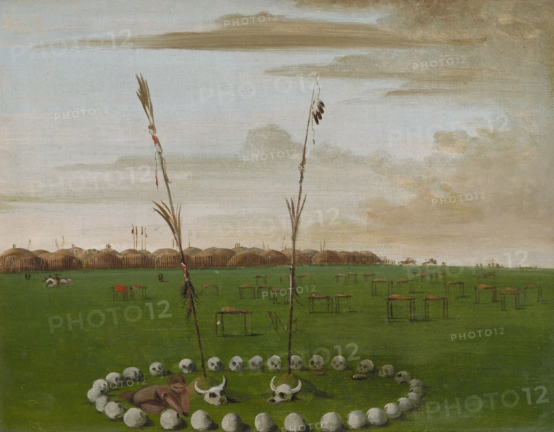 Back View of Mandan Village, Showing the Cemetery, 1832.