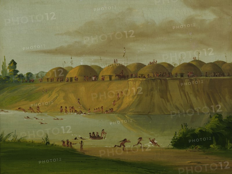 Hidatsa Village, Earth-covered Lodges, on the Knife River, 1810 Miles above St. Louis, 1832.