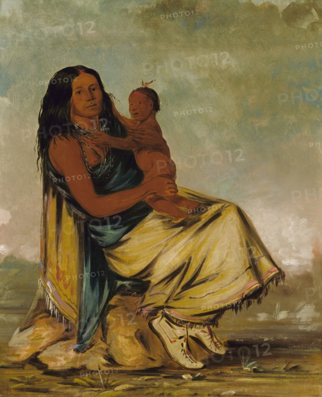 Wáh-chee-te, Wife of Cler-mónt, and Child, 1834.