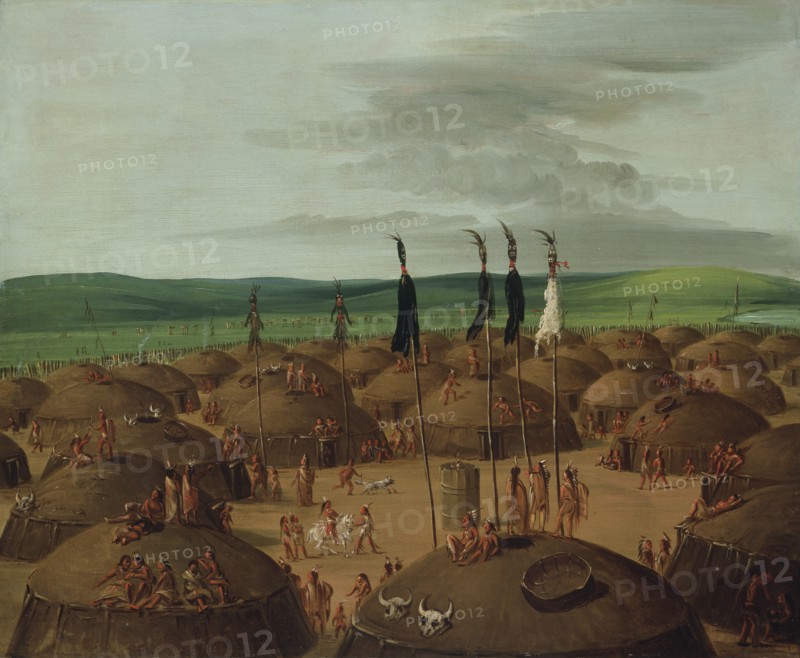 Bird's-eye View of the Mandan Village, 1800 Miles above St. Louis, 1837-1839.
