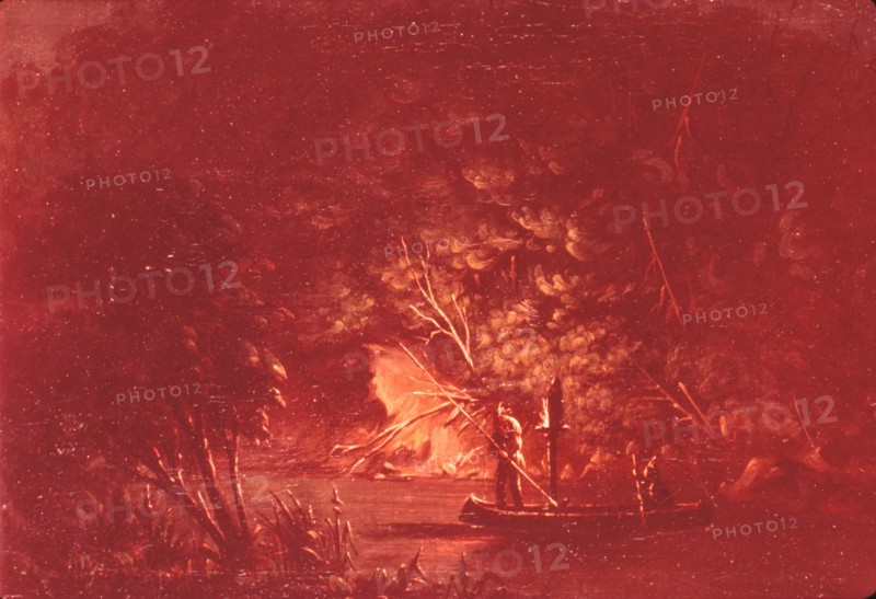 Ojibwe Spearing Salmon by Torchlight, 1846-1848.