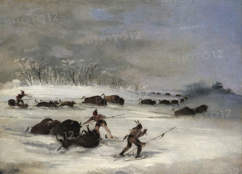 Sioux Indians on Snowshoes Lancing Buffalo, 1846-1848.