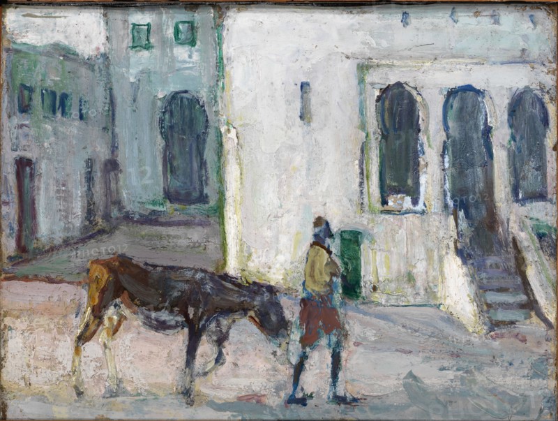 Street Scene, Tangier (Man Leading Calf), ca. 1910.