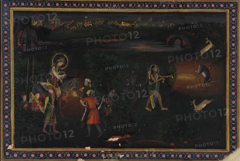 Deer-stalking at night, 18th century. Attributed to Mir Kalan Khan.