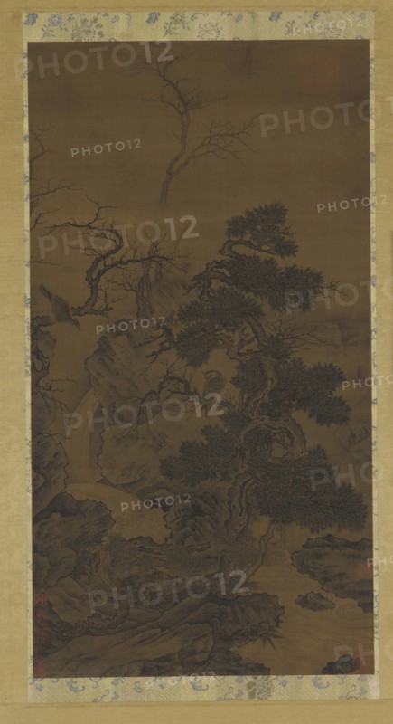 Rocks, trees, brook, and hawks, 14th century. Formerly attributed to Li Di.