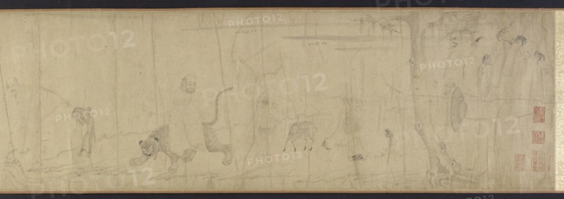 Luohans and animals crossing the sea, 16th-17th century. Formerly attributed to Li Gonglin.