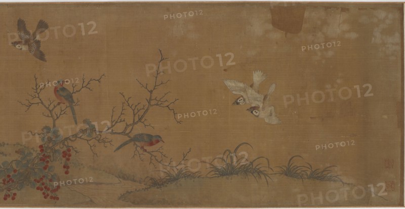 Rabbits, birds, and flowers, 17th century. Formerly attributed to Qian Xuan.