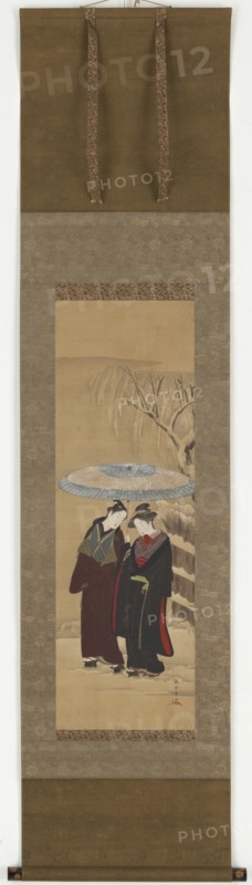 A Girl and a man walking in the snow, mid 18th century.