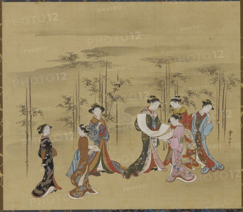 Seven young women in a bamboo grove, 18th century.