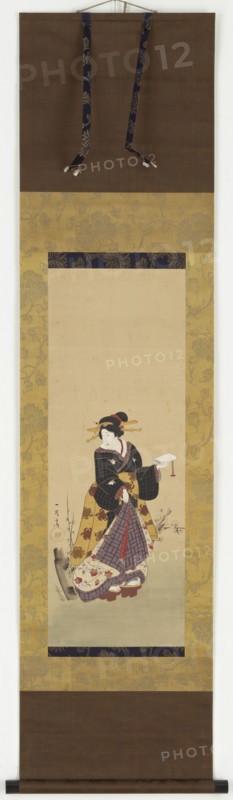 An Oiran standing by a plum tree, mid 19th century.