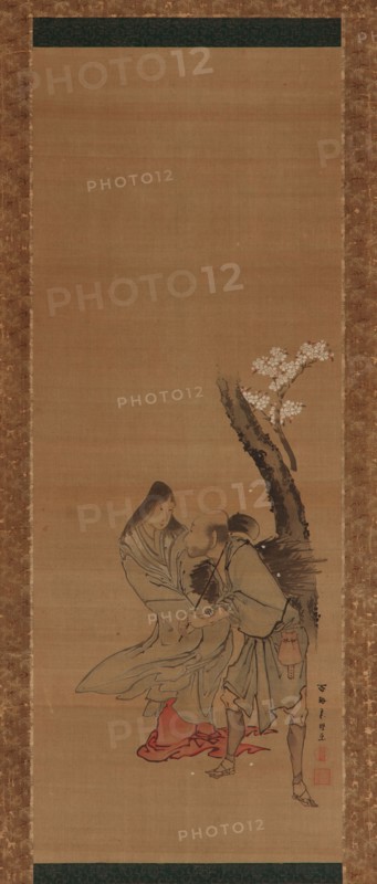 A woman and a wood gatherer under a cherry tree, late 18th-early 19th century.
