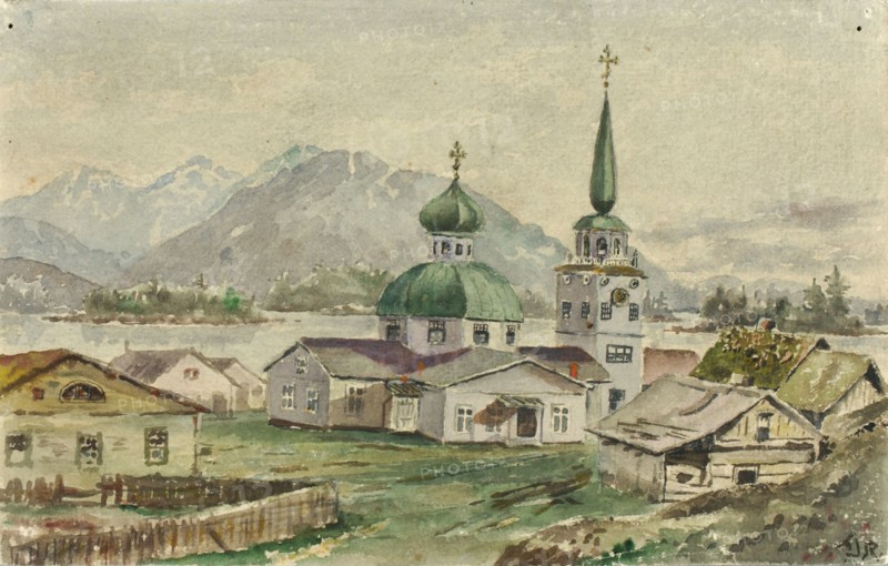 Rear View of Greek Church, Sitka, 1888.