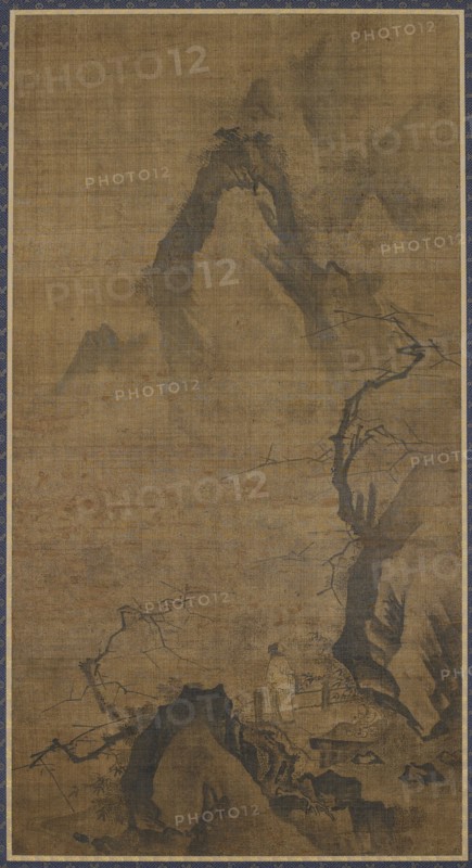 Landscape: mountain and water; a figure under a plum tree, 16th-early 17th century.