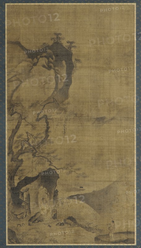 Landscape: mountains and water; a figure under a pine tree, 16th-early 17th century.