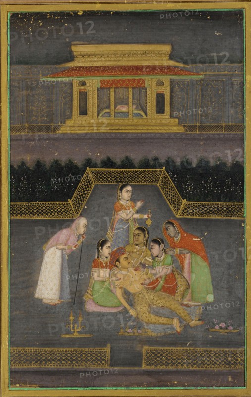 A sick man surrounded by his family, 18th century.