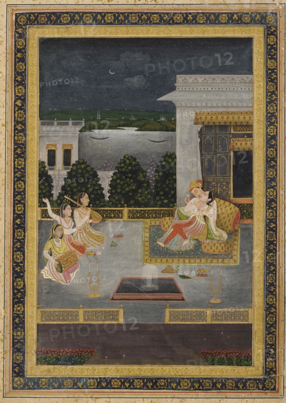 Lovers on a terrace with three musicians, 18th century.
