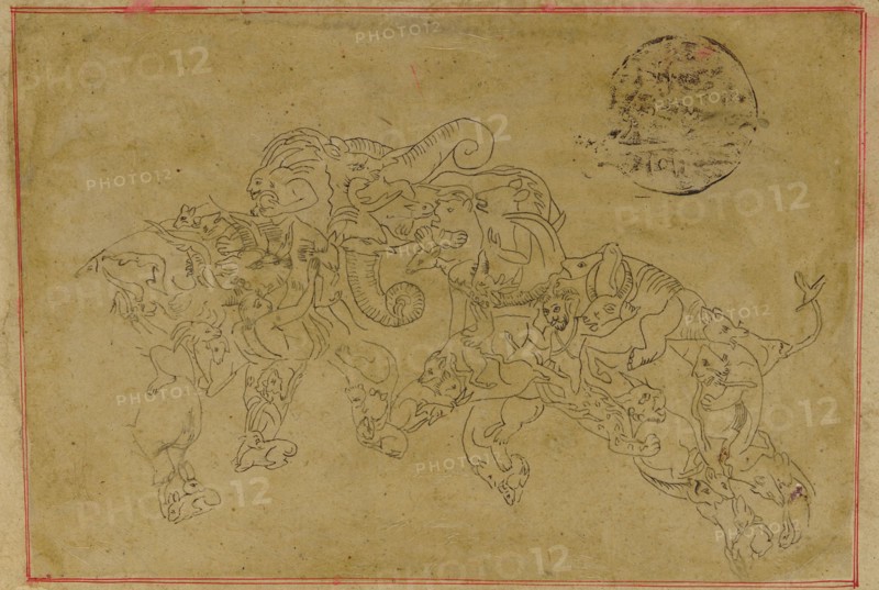Two composite elephants, fighting, 18th century.