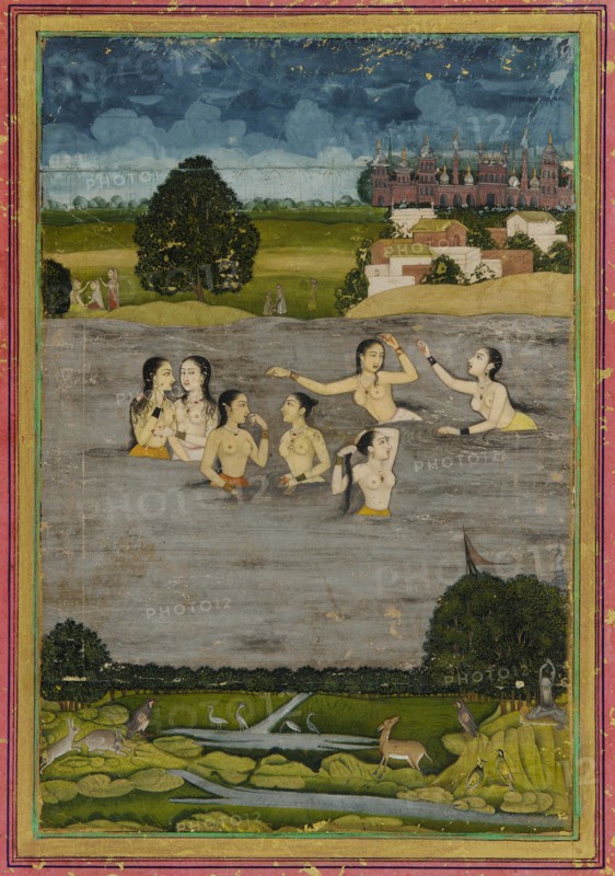 Women bathing in a lake, 18th century.
