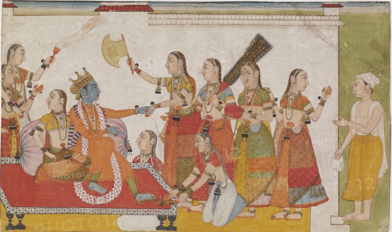 Krishna welcoming Sudama, from a Bhagavata Purna, c. 1700.