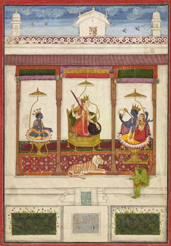 Devi with Krishna and Vishnu in a Palace, ca. 1645-1655.