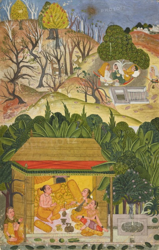 A summer month, possibly Vaisakh, folio from a Barahmasa series, ca. 1750.