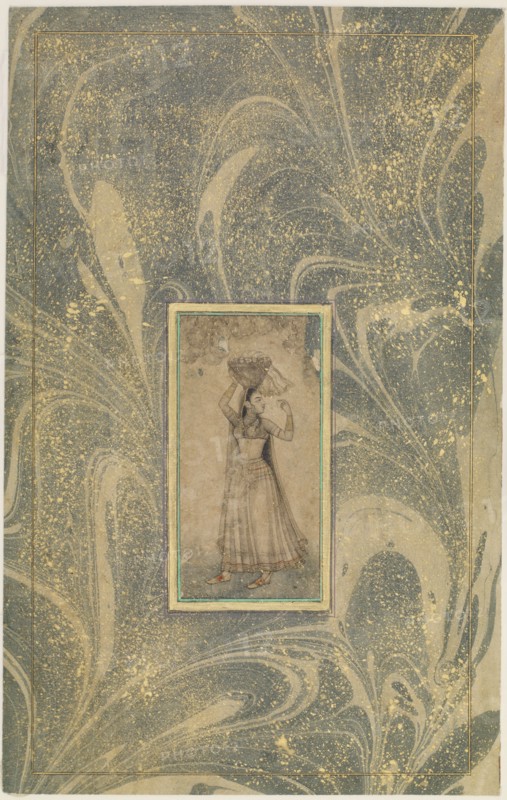 A Girl Carrying a Basket on her head, early 18th century.