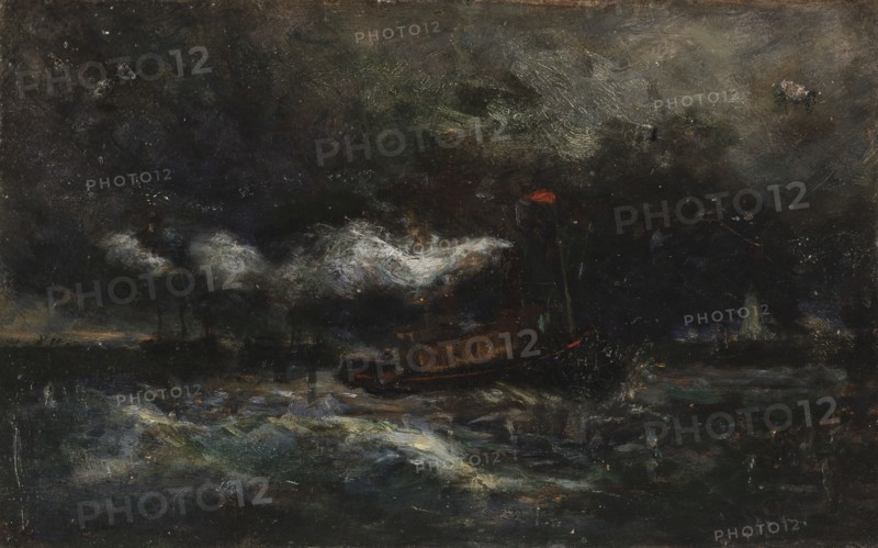 Squall, Brenton Light (boat in storm, lighthouse in background), n.d.