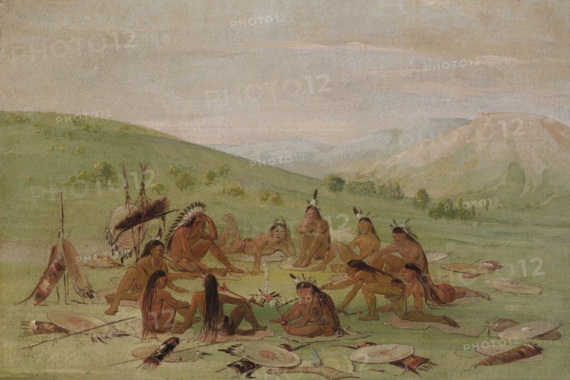Foot War Party in Council, Mandan, 1835-1837.
