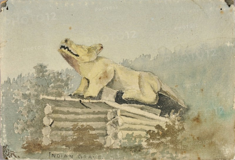 Indian Grave. Wolf Totem over Medicine Man Grave, Wrangell, ca. 1880-1914.