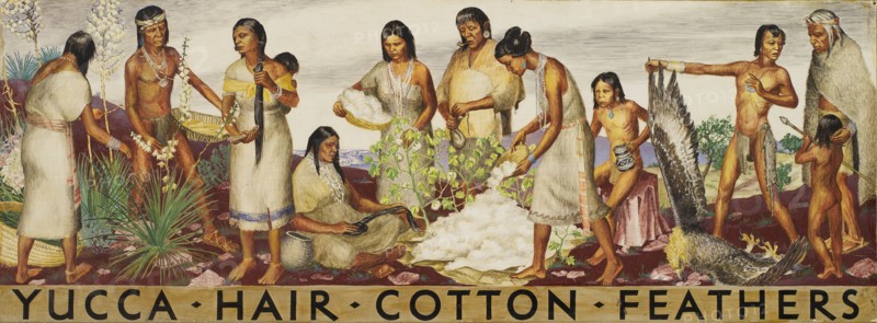 Yucca, Hair, Cotton, Feathers (mural study), ca. 1933-1943.