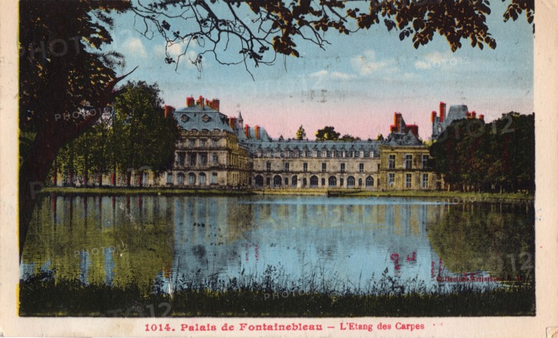 The Carp Pond, Palace of Fontainebleau, 1930s. [Palais de Fontainebleau - L'Etang des Carpes]. Royal chateau of Fontainebleau, dating from the Middle Ages.