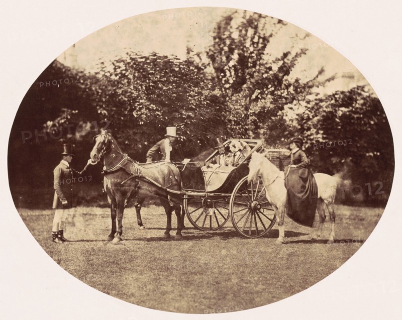 Horse-drawn Carriage and Female Rider, 1858.