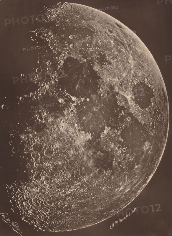 Photographie de la lune a son 1er Quartier, March 6, 1865.