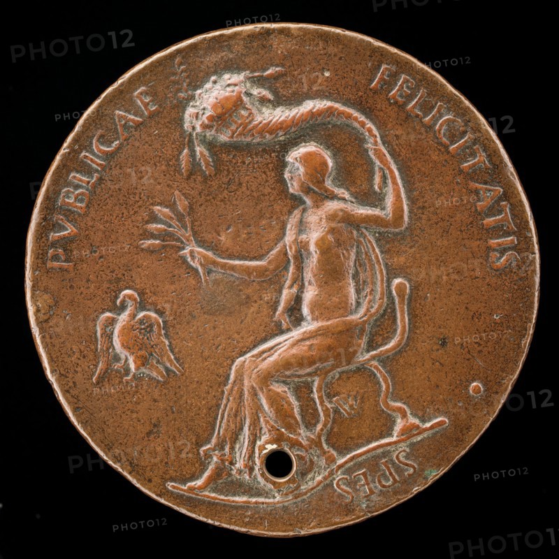 Felicitas Seated, Holding Ears of Corn and Waving Cornucopiae [reverse], 1494 or before.