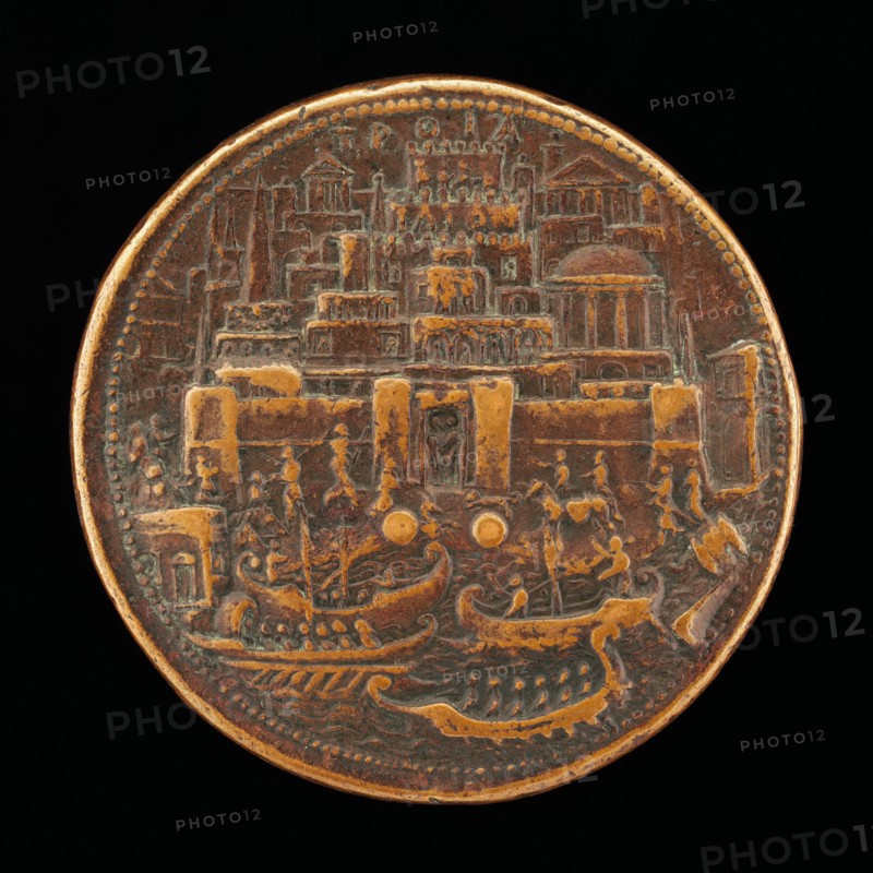 Troy with Galleys in Harbor [reverse].