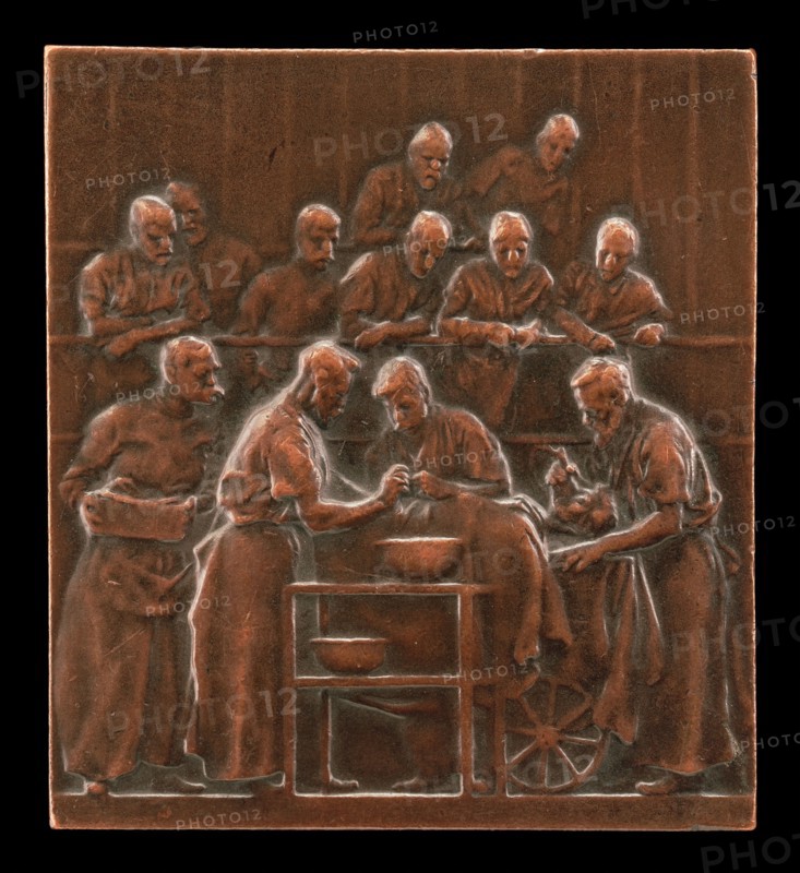 Monod Demonstrating a Procedure in the Operating Theatre [reverse], c. 1906.