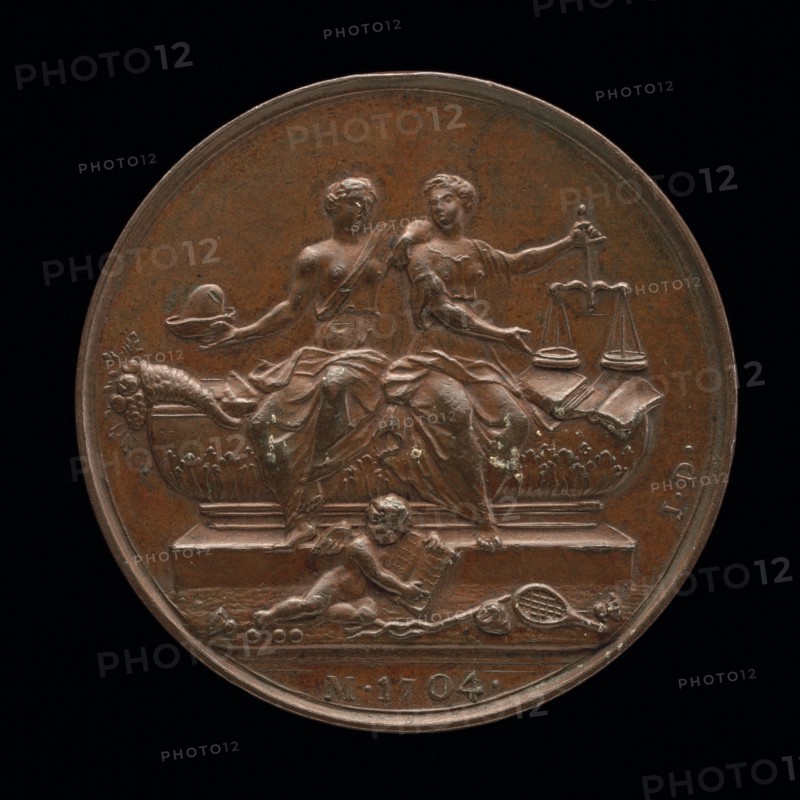 Personifications of Liberty and Justice on a Sarcophagus [reverse], c. 1733.