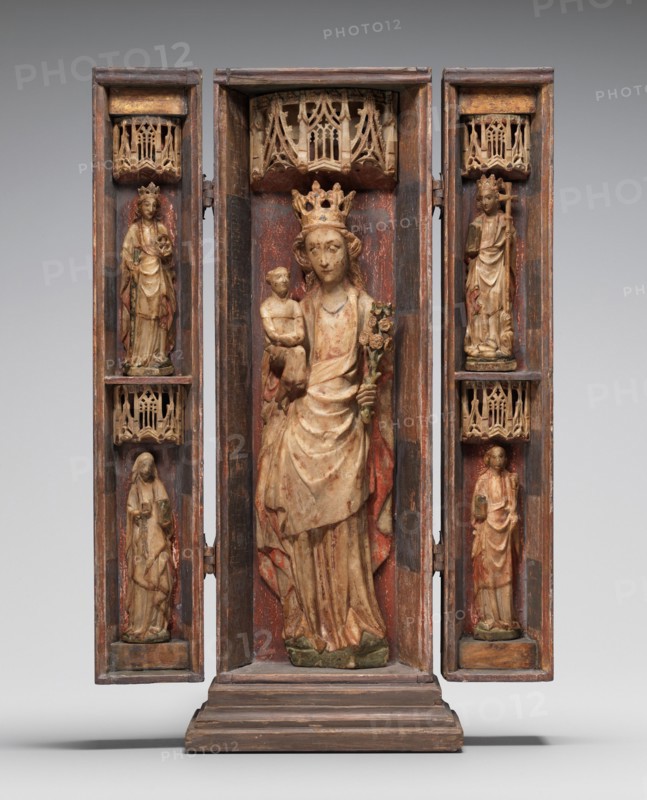 Figures from a Retable of the Virgin and Child, with Saint Catherine of Alexandria, Saint Apollonia, Saint Margaret of Antioch, and (possibly) Saint Mary Kleophas, c. 1440/1460.