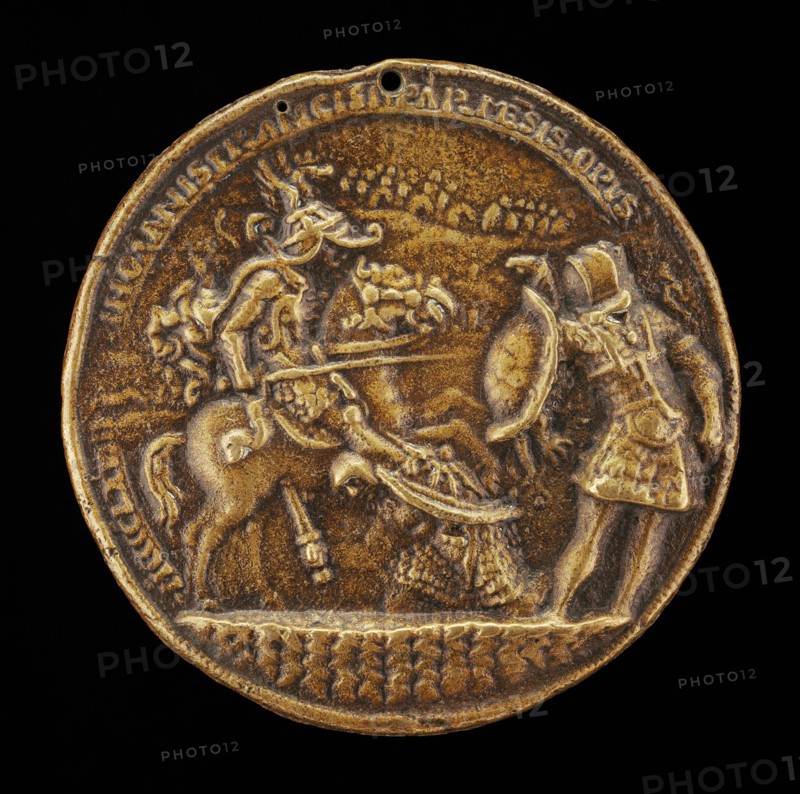 Two Soldiers Fighting with a Horseman, c. 1468.