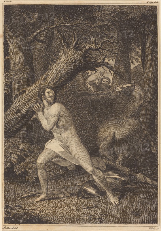 Orlando in a Fury Tearing up Trees, 1783. Creator: William Blake.