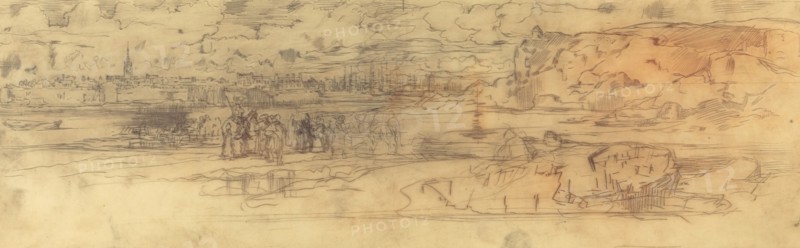 Estuary with a Fortified Seaport at Left and Cliffs at Right, c. 1882.