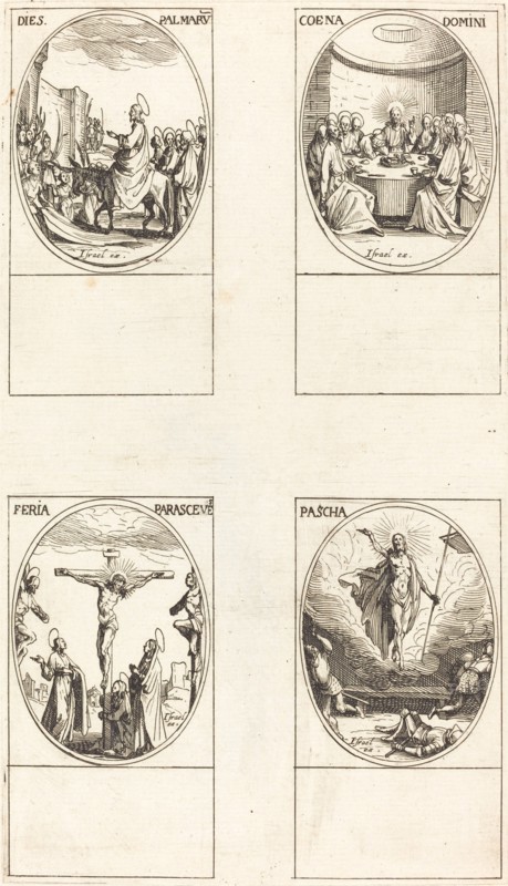 Entry into Jerusalem; Last Supper; Crucifixion; Resurrection.