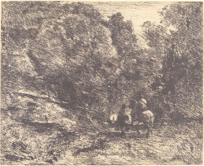 Horseman and Vagabond in the Forest (Le Cavalier en forêt et le piéton), 1854.