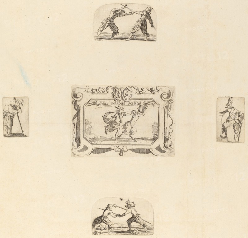 Soldiers. [Swordfighting and mythological scene].